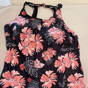 Bathing suit set. Red and black with flowers